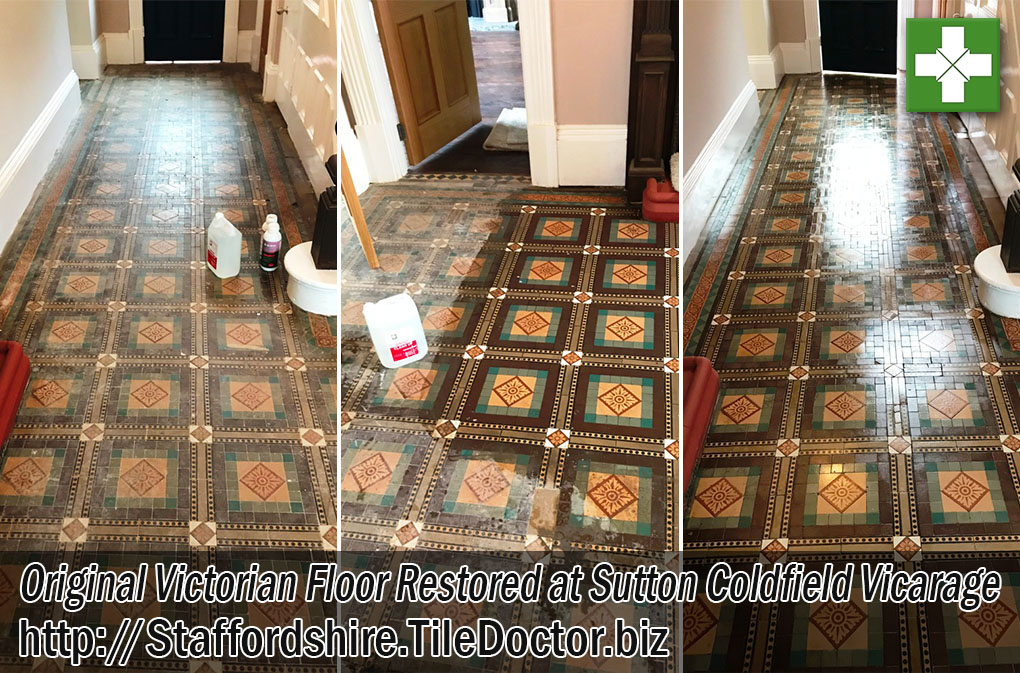 Old Victorian Tiled Vicarage Floor Before After Restoration Sutton Coldfield